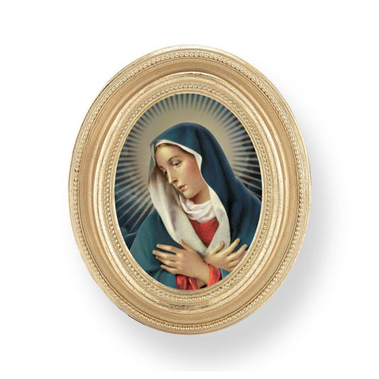 3 1/2" x 4 1/2" Gold Oval Frame with an Our Lady of Divine Mercy Print