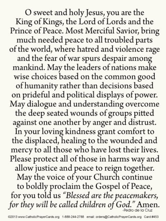 Prayer for Peace in the World Holy Card