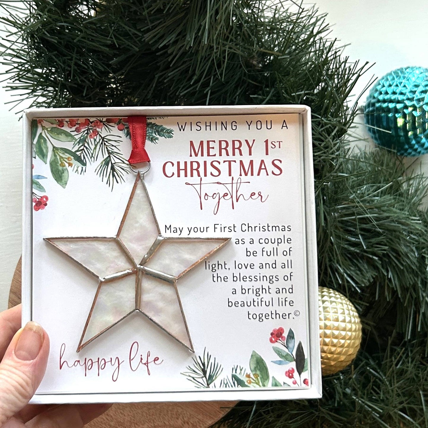 1st Christmas Wedding Ornament Stained Glass Star 7729