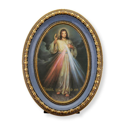 5 1/2" x 7 1/2" SPANISH Oval Gold-Leaf Frame with a Divine Mercy Print