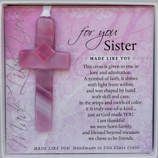 Sister Gift USA Handmade Glass Cross Christian