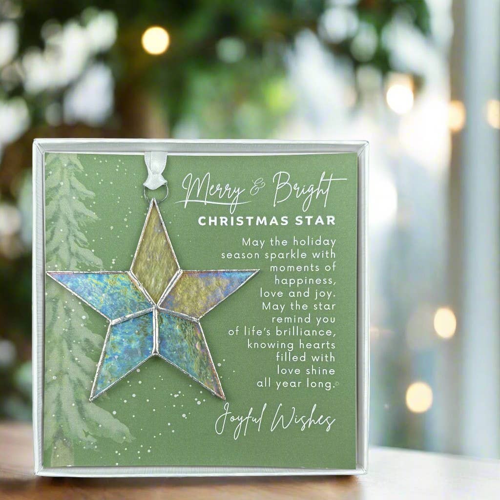 Merry & Bright Christmas Star Ornament Stained Glass 7718