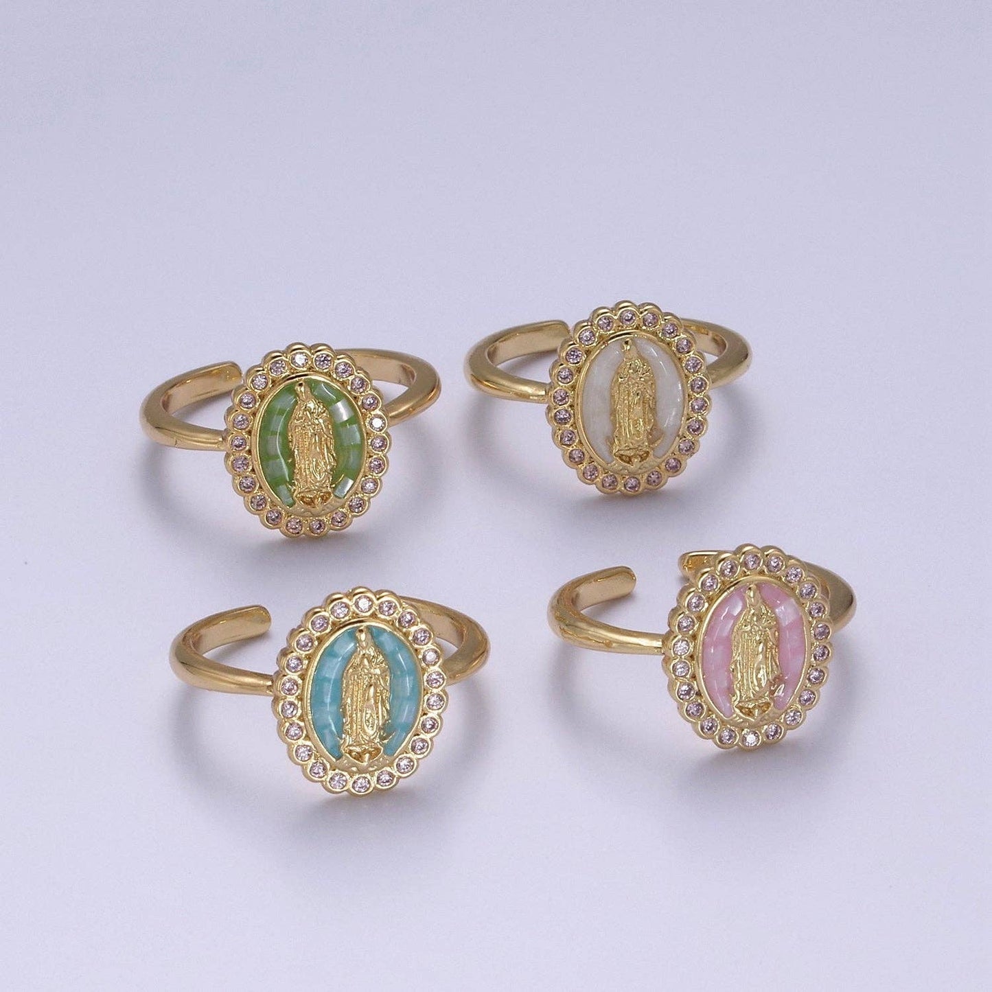 Oval CZ Stone Our Lady of Guadalupe Religious Adjustable Ring