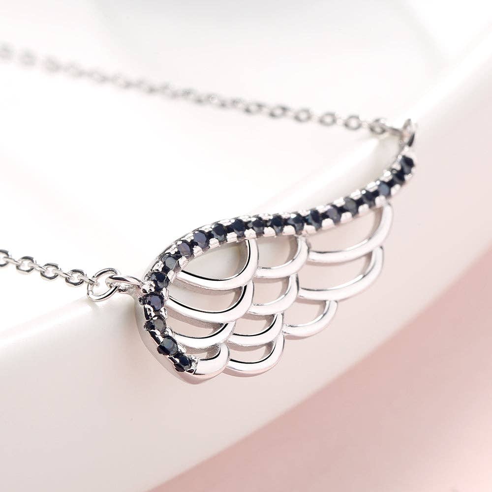 Sterling Silver Angel Wing Pendant with Crystals