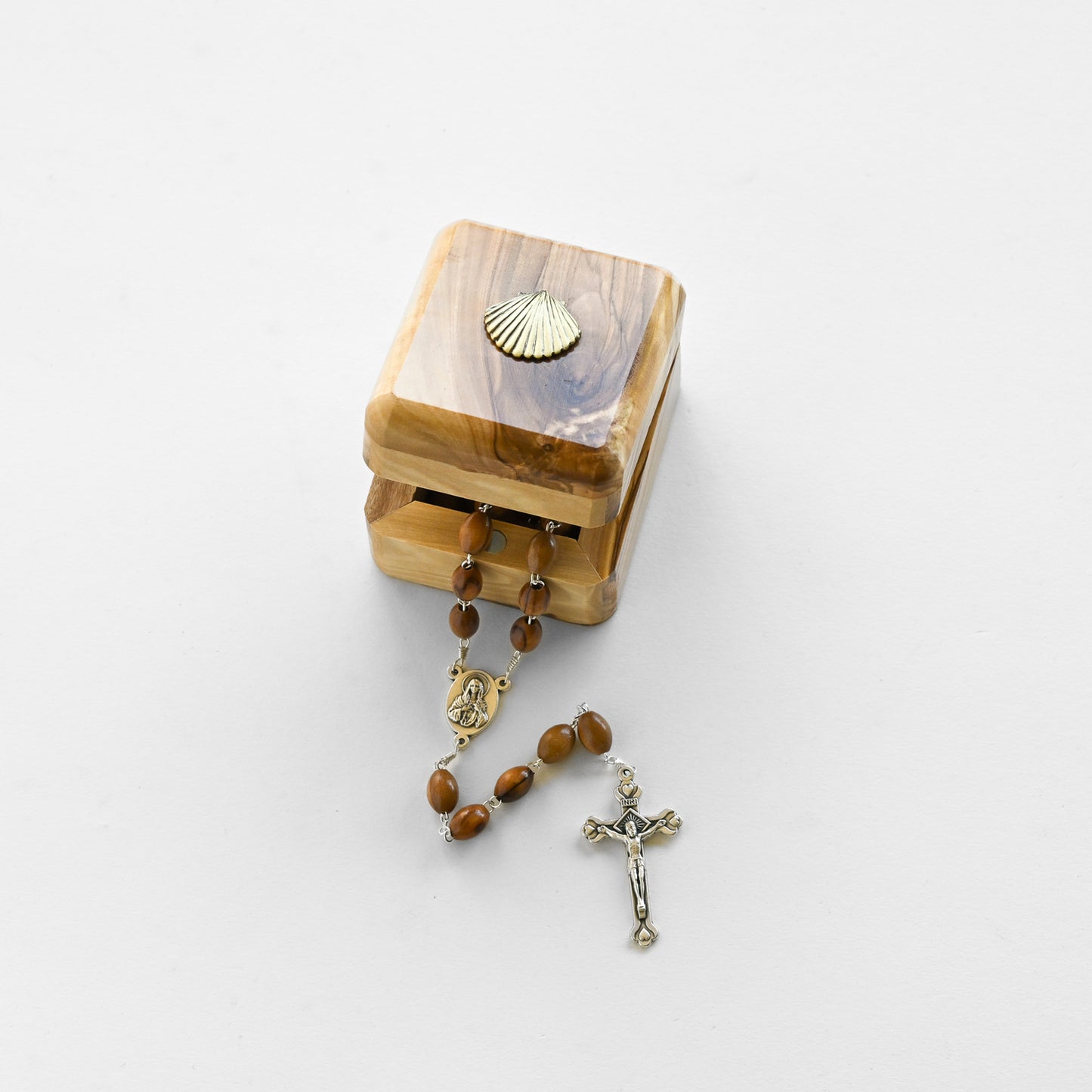 Olive Wood Rosary Box w/ Rosary
