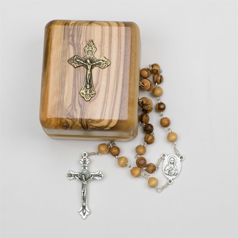 Olive Wood Rosary Box w/ Rosary