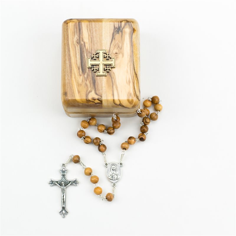 Olive Wood Rosary Box w/ Rosary