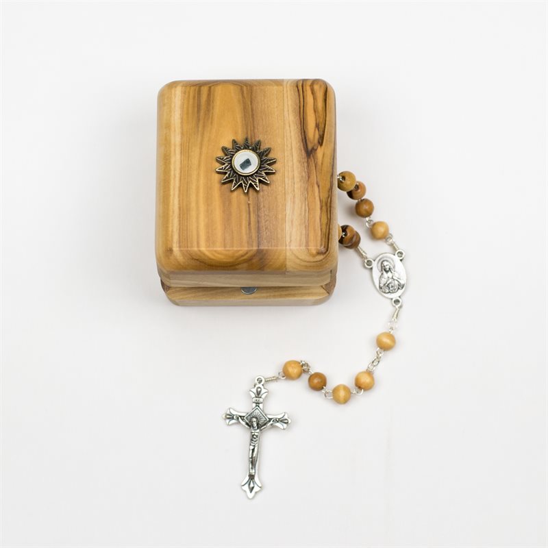 Olive Wood Rosary Box w/ Rosary