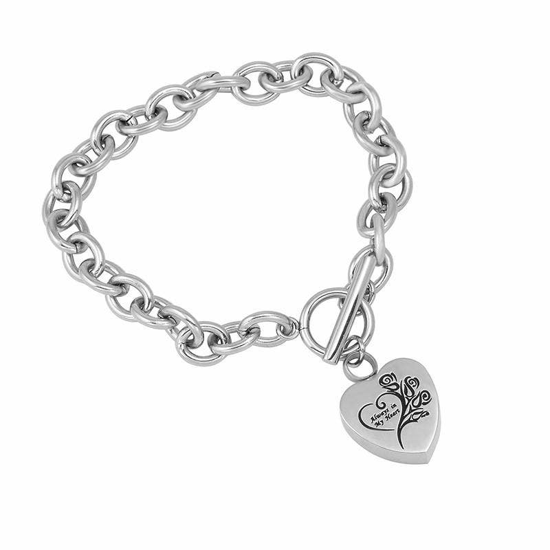 "Always In My Heart" Silver Cremation Urn Bracelet