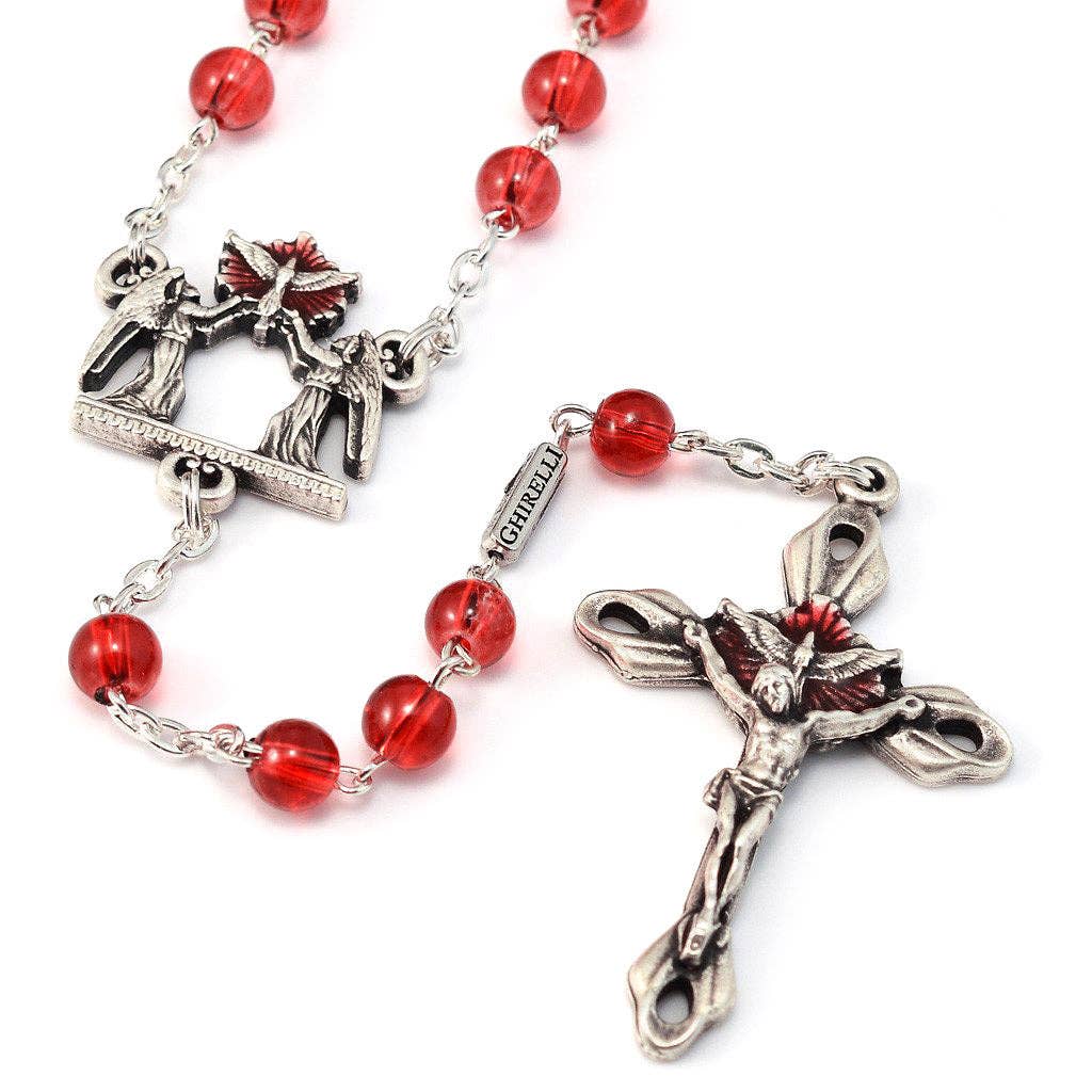 Holy Spirit Red Glass & Silver Rosary