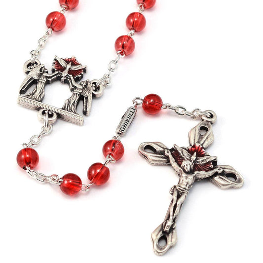 Holy Spirit Red Glass & Silver Rosary