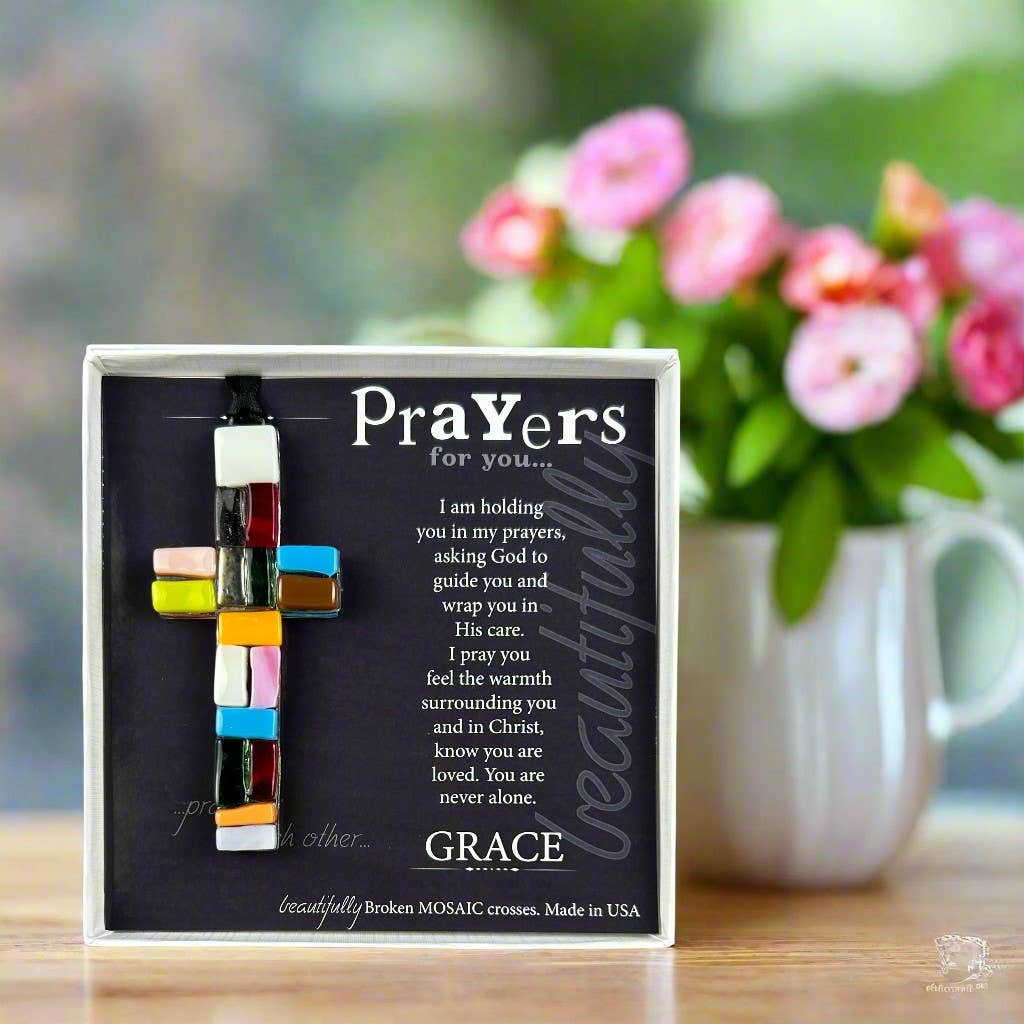 Prayers For You Support Gift USA Handmade Glass Cross 4477