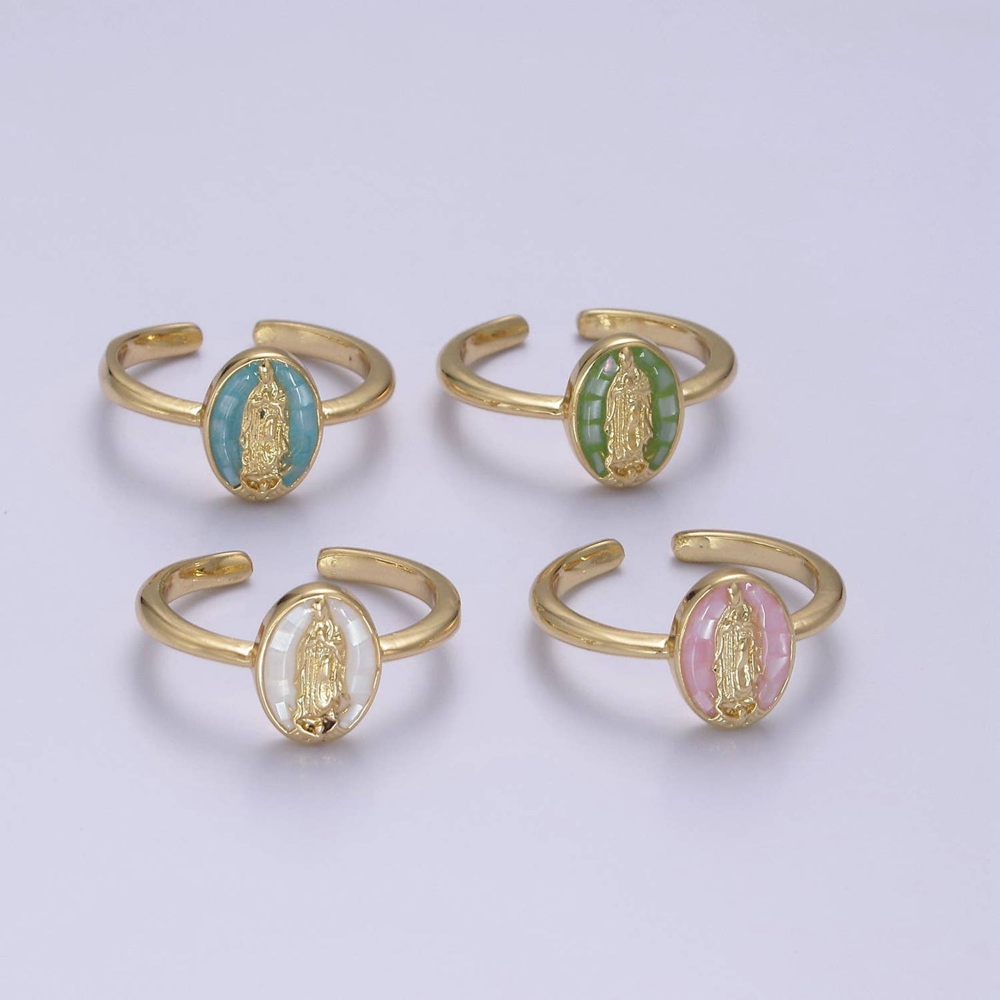 Dainty Minimalist Colorful Holy Mary Gold Adjustable Ring