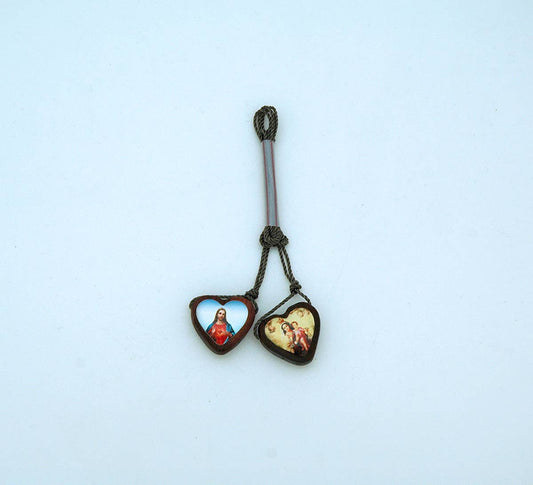 BESC12 - Brazilian Wood Scapular Heart Charm Necklace