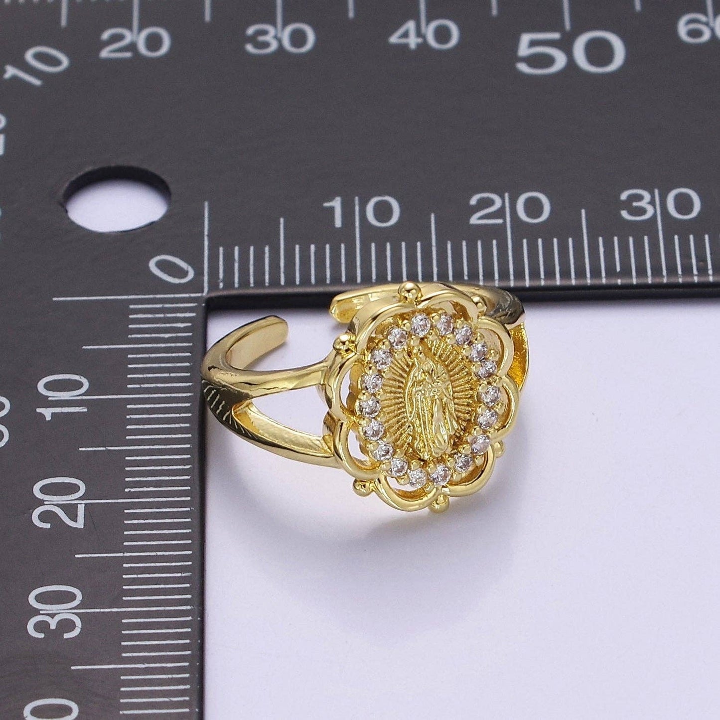 Vintage Religious Mother Mary Gold Adjustable Ring