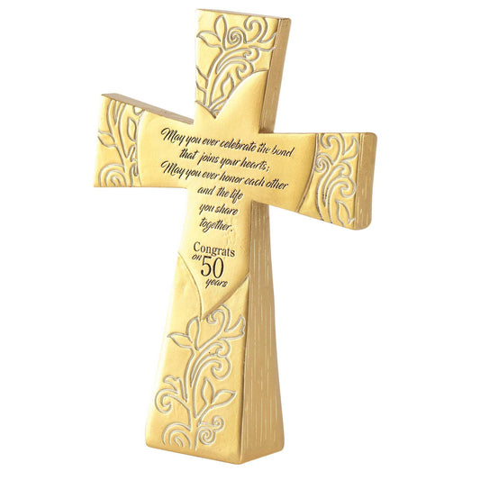50TH Wedding Anniversary CELEBRATE 50 YEARS RESIN TABLETOP CROSS