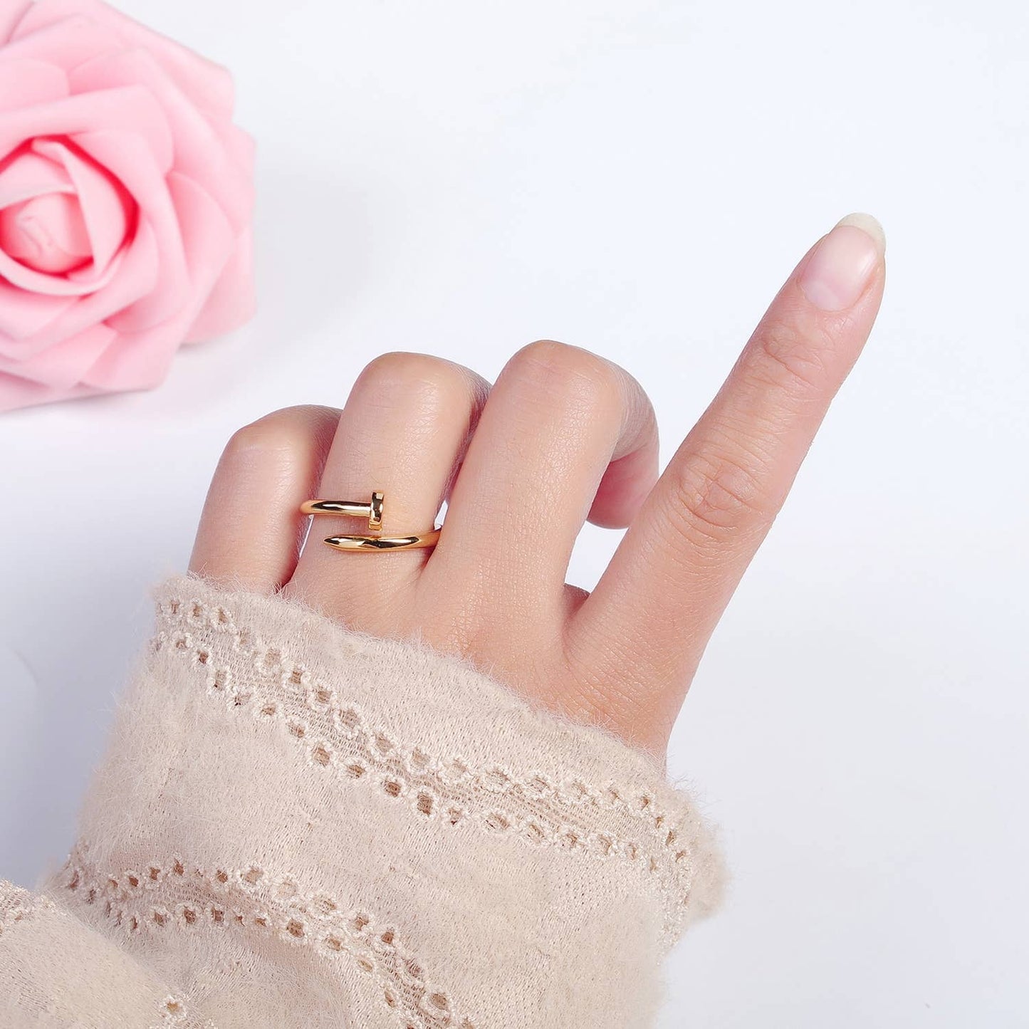 24k Gold Plated Minimal Nail Bent Ring | O-2194
