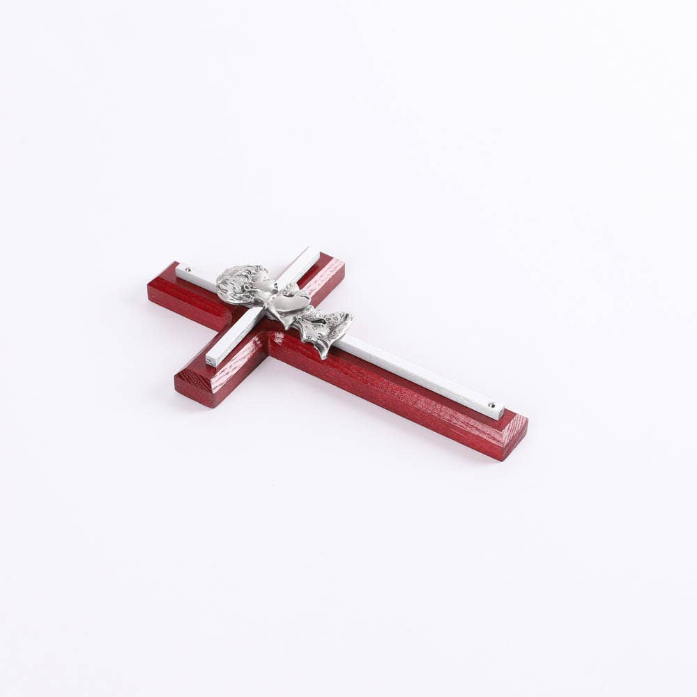 Wall Cross - Cherry Wood with Stainless Steel - Praying Boy
