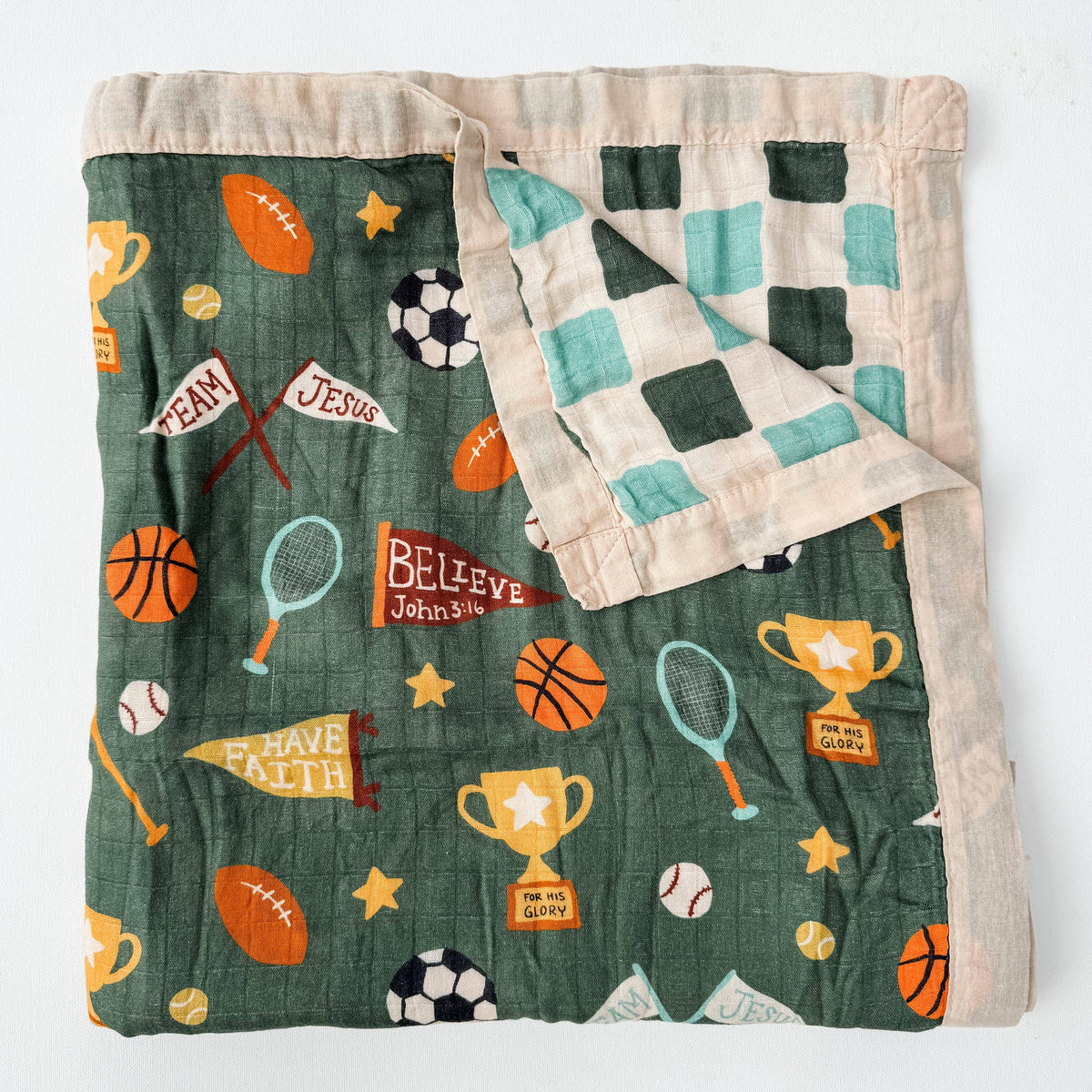 Team Jesus Sports Luxury Double Sided Muslin Catholic Blanket