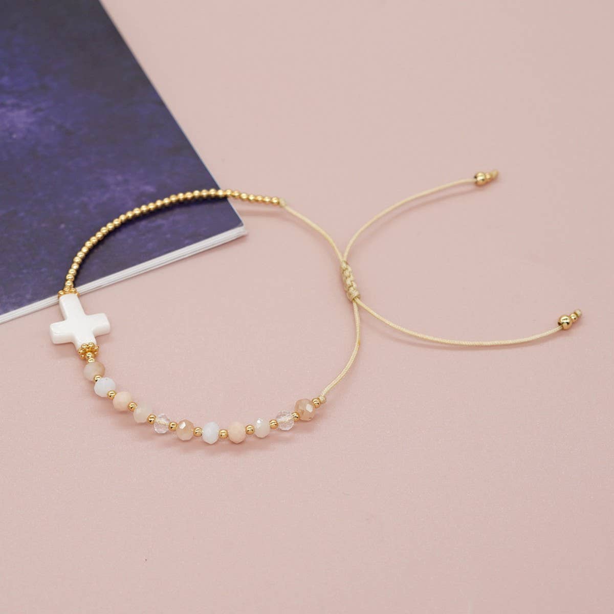 BOHEMIAN SHELL CROSS CRYSTAL COPPER BEAD BRACELET
