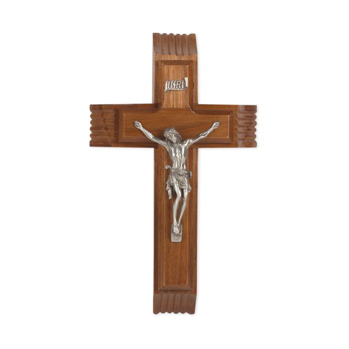 10" Walnut Sick Call Crucifix with a Fine Pewter Corpus