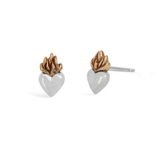 Heart Post Earrings with Bronze Flame 9x5mm