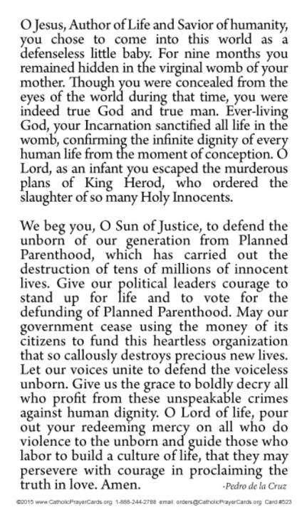 Prayer to Defund Planned Parenthood