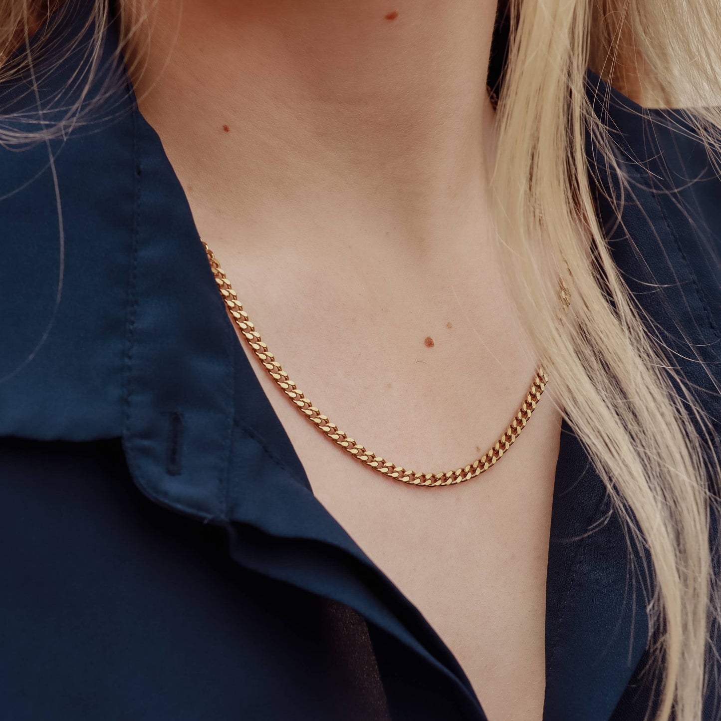 Stainless Steel Gold Curb Chain Necklace