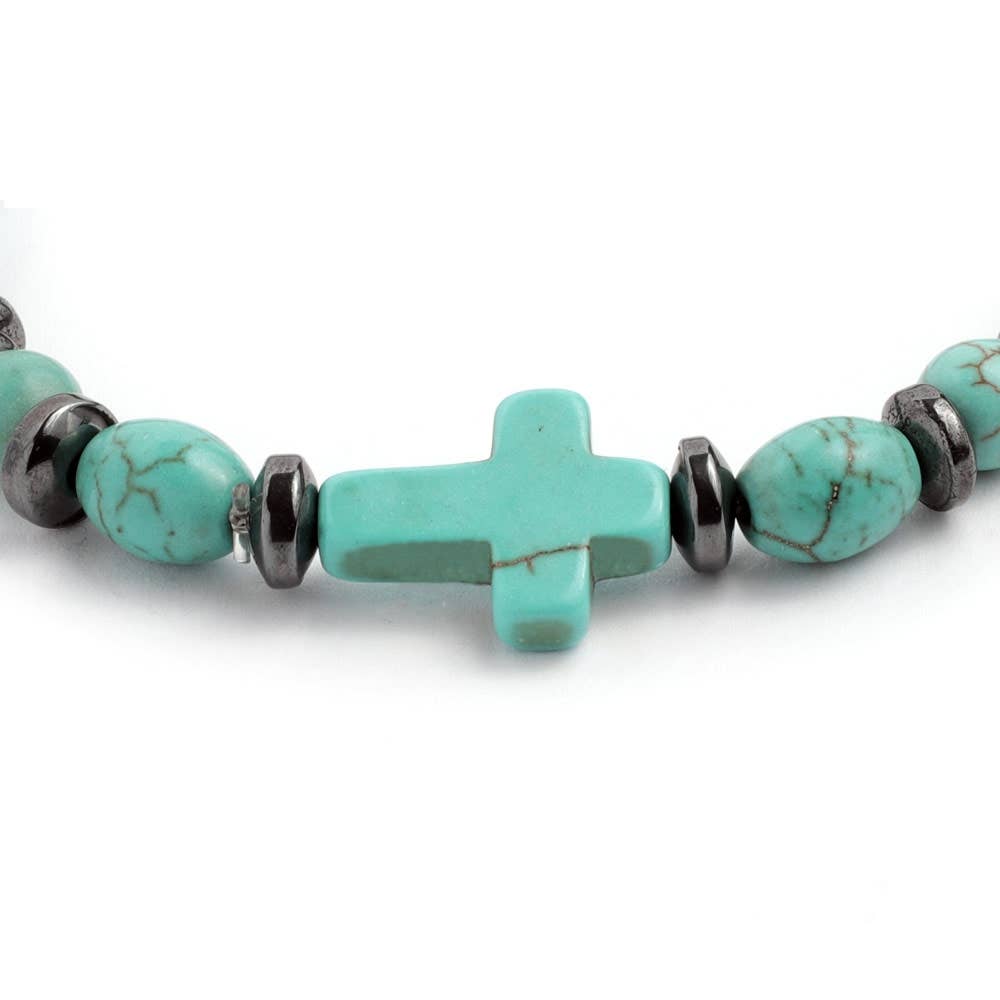 Elastic Rosary Bracelet Turquoise Stone and Hematite Beads