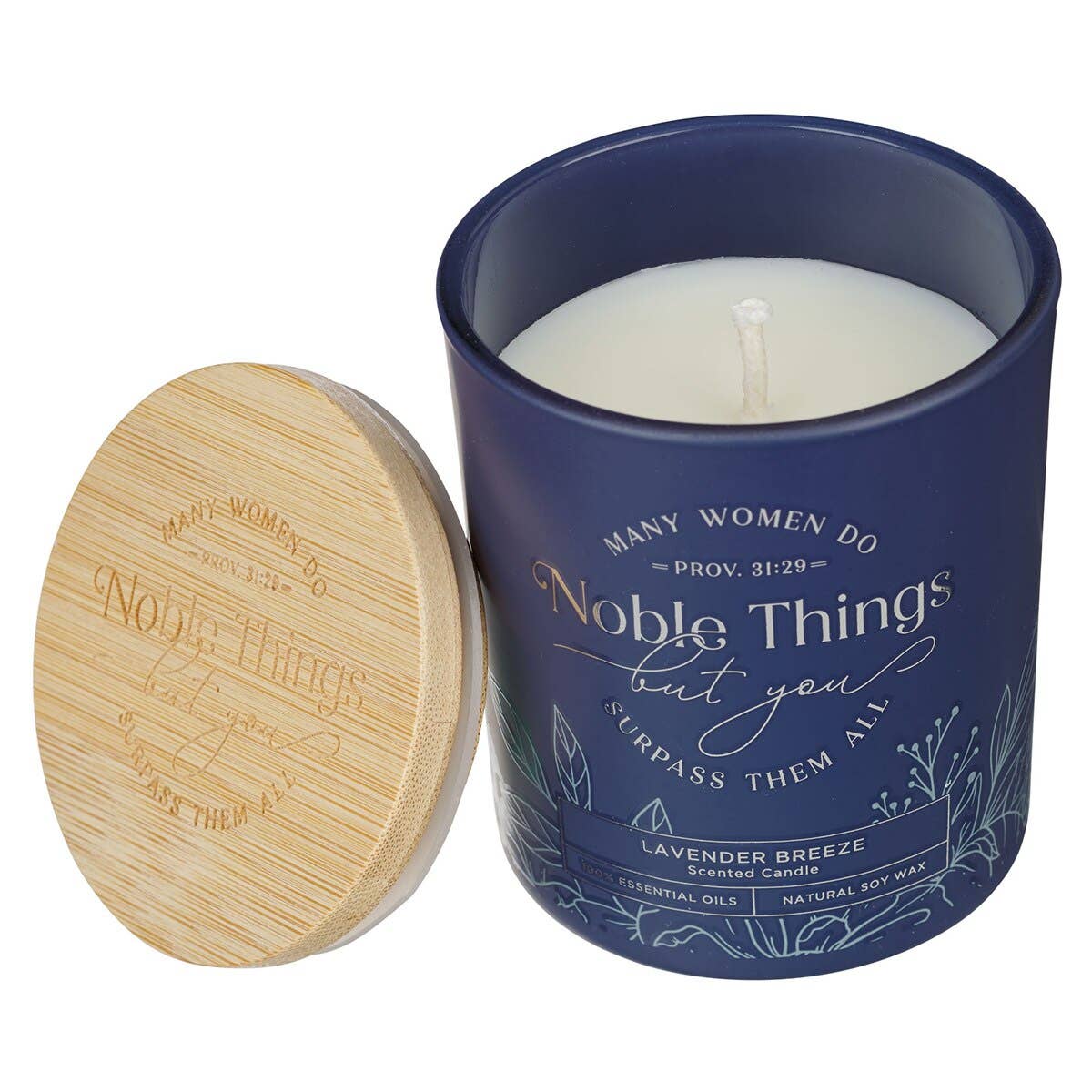 Glass Candle w/Bamboo Lid Blue Noble Things Prov. 31:29