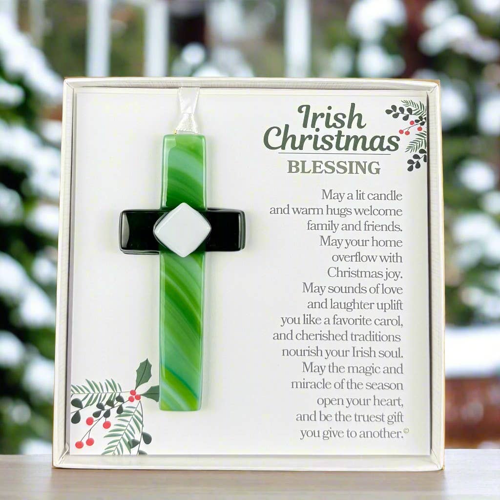 Irish Christmas Blessing Gift USA Handmade Glass Cross 7814