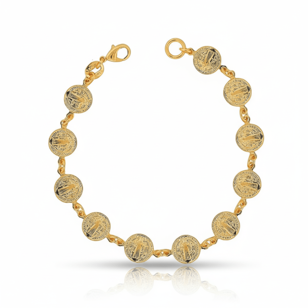 Gold-Plated St Benedict Coins Bracelet 7.5-inch