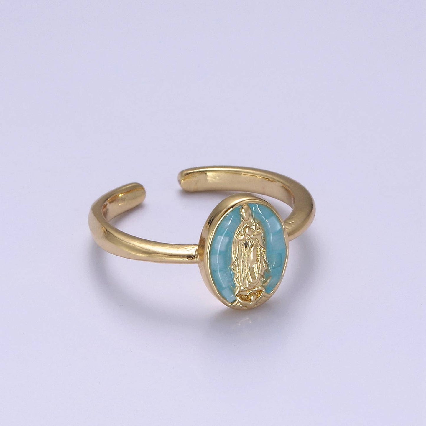 Dainty Minimalist Colorful Holy Mary Gold Adjustable Ring