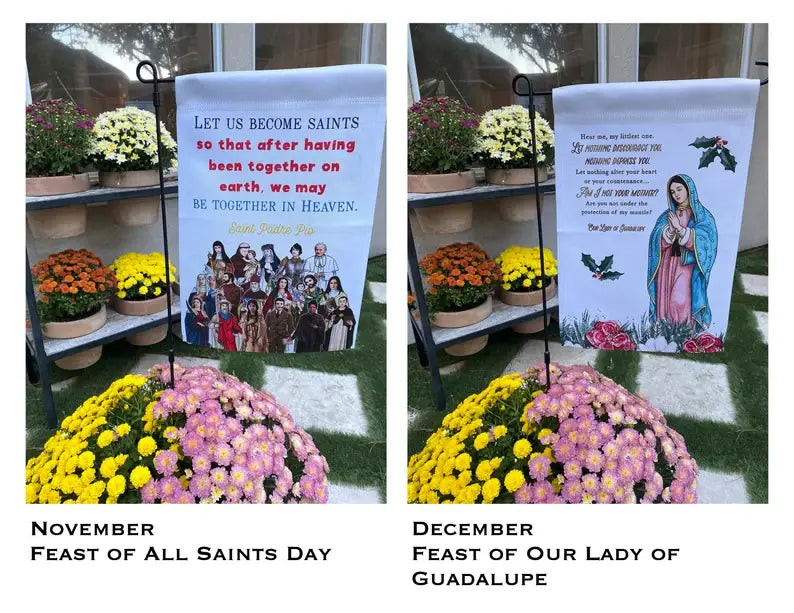 Catholic Garden flags. Marian garden. Sacred heart flag.