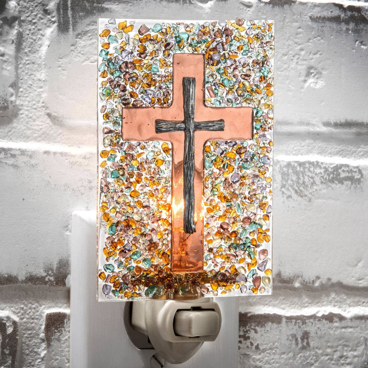 Stained Glass Cross Night Light | Handcrafted J Devlin