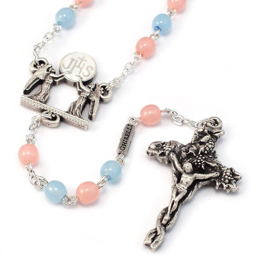 Holy Communion Pastel Glass & Silver Rosary