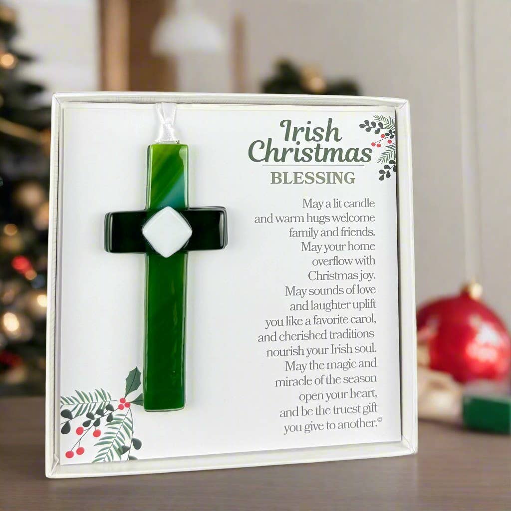 Irish Christmas Blessing Gift USA Handmade Glass Cross 7814