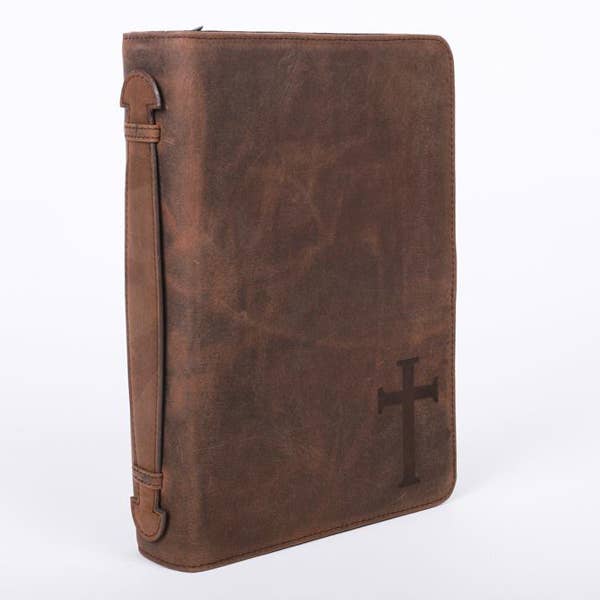 Bible Cover - Buffalo Leather - Cross - L