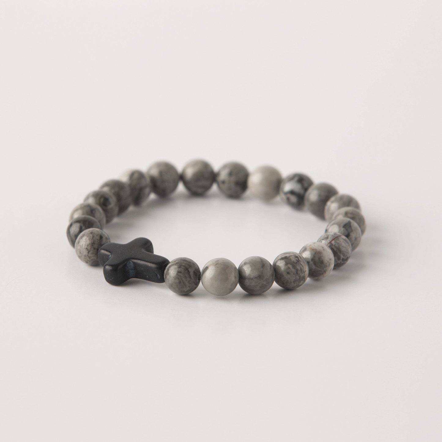 Men's Cross Stone Bead Bracelet