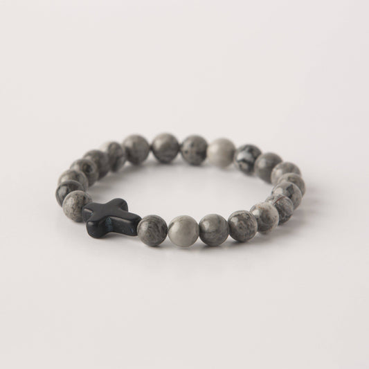 Men's Cross Stone Bead Bracelet