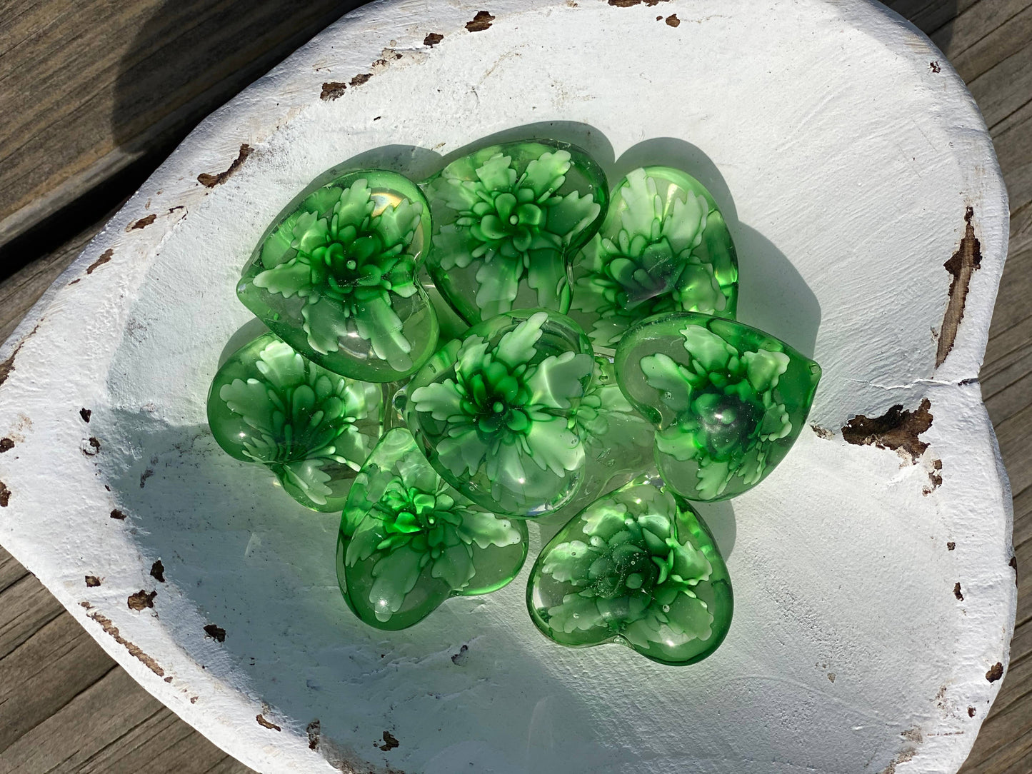 Floral Glass Pocket Hearts in Rainbow Colors
