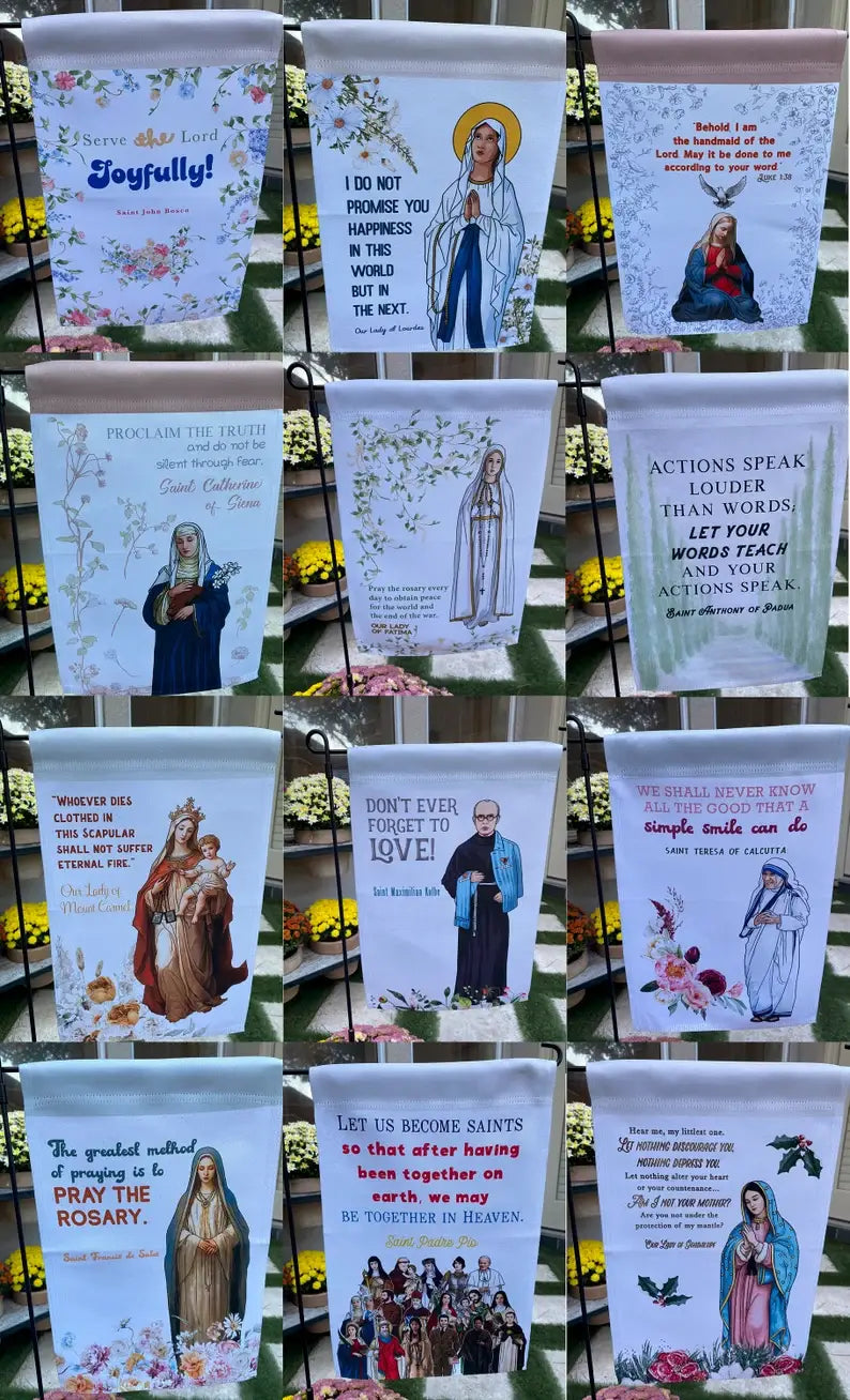 Catholic Garden flags. Marian garden. Sacred heart flag.