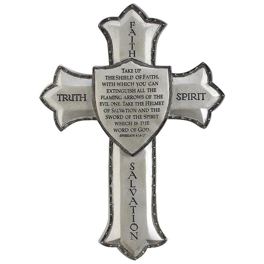 8.25"H ARMOR OF GOD WALL CROSS EPHESIANS 6:16-17