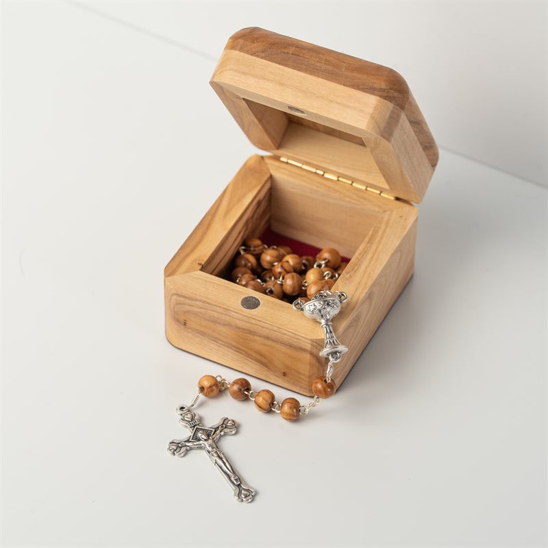 Olive Wood Rosary Box w/ Rosary