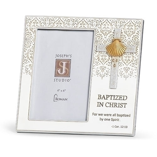 Baptized in Christ frame with shell/cross 4x6 vertical