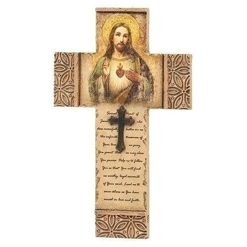 8"H SACRED HEART SAINT CROSS