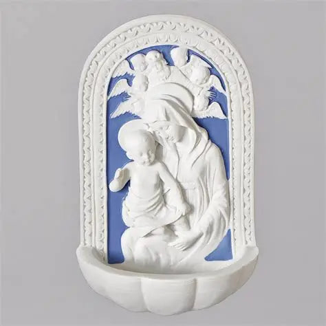 6"H MADONNA & CHILD WATER FONT DELLA ROBBIA