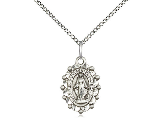Sterling Silver Miraculous Medal 18" Curb Chain