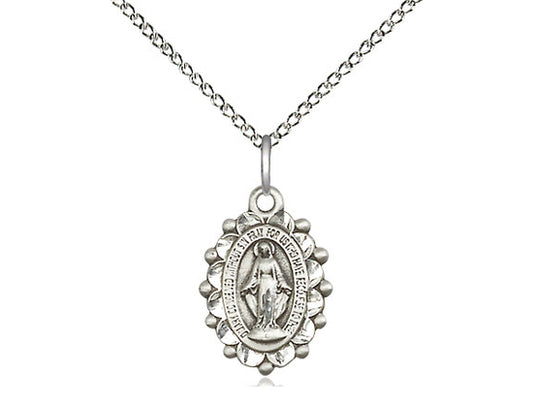 Sterling Silver Miraculous Medal 18" Curb Chain