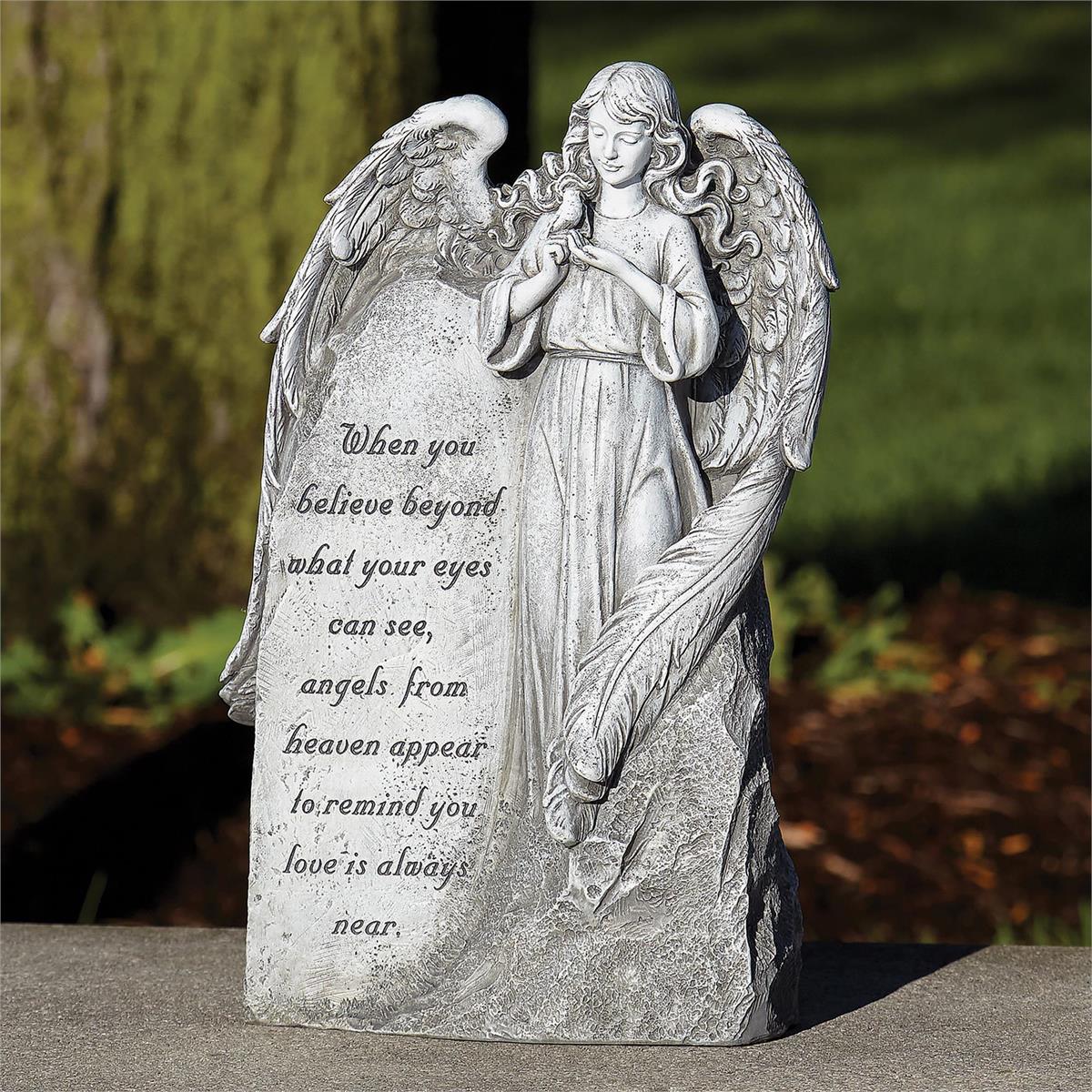 11.25"H ANGEL WITH BIRD GARDEN STONE
